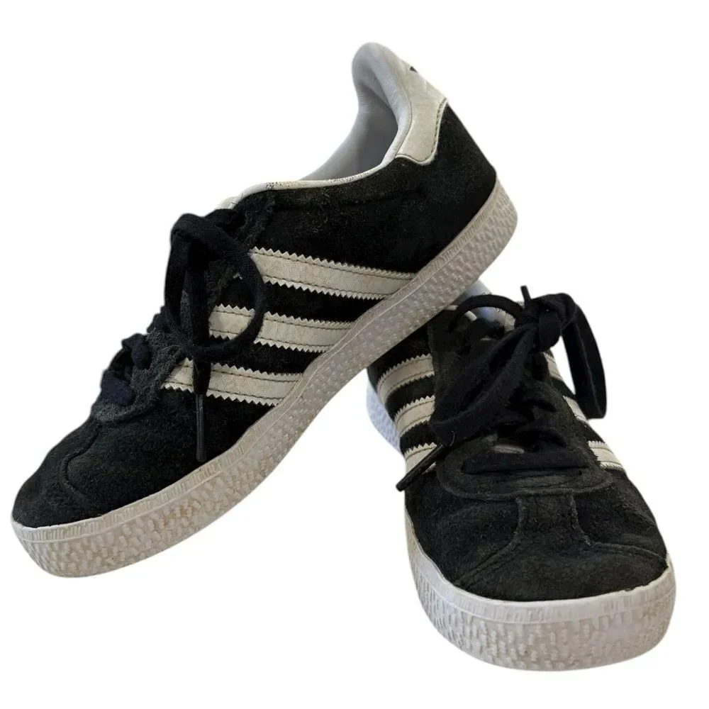 Adidas Gazelle Black & White Suede Sneakers Youth Kids Size 1 Stripes Retro